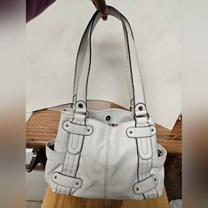 Tignanello Winter White Leather Shoulder Bag